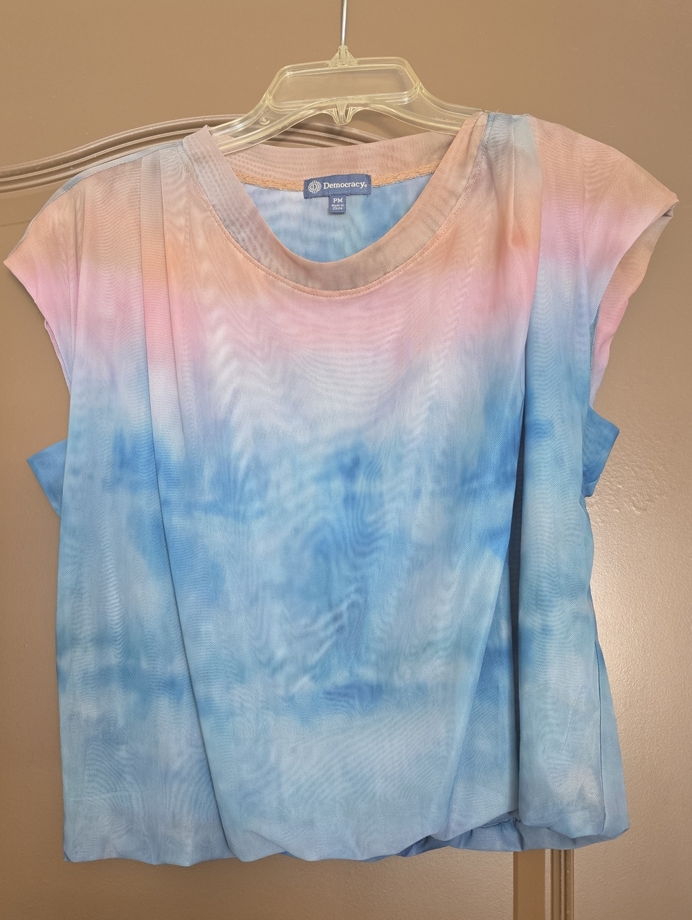 Democracy Pastel Blue and Pink Tie-Dye Cap Sleeve Top
